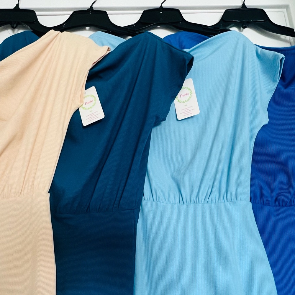 Off The Shoulder Short Sleeve Ribbed Casual Party Bodycon Midi Dresses